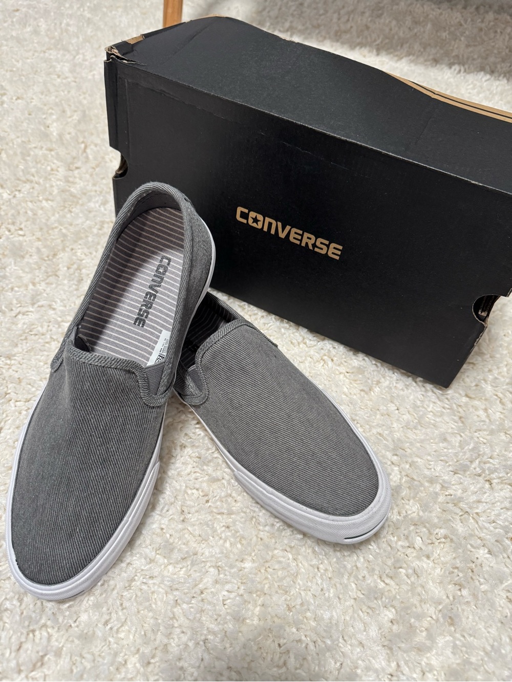 Converse Jack Purcell Slip-On Gray Canvas Sneakers Men’s 8 / Women’s 9.5 Unisex